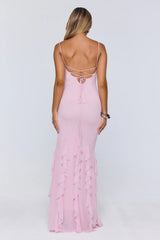 Softly Twirling Mesh Maxi Dress Pink