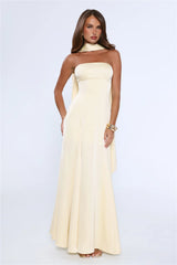 Satin Tempt Strapless Maxi Dress Lemon