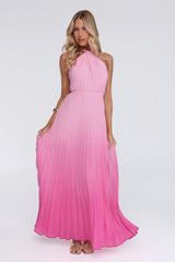 Flirt Fest Halter Pleated Maxi Dress Pink