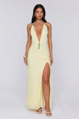 Secret Embrace Halter Maxi Dress Yellow