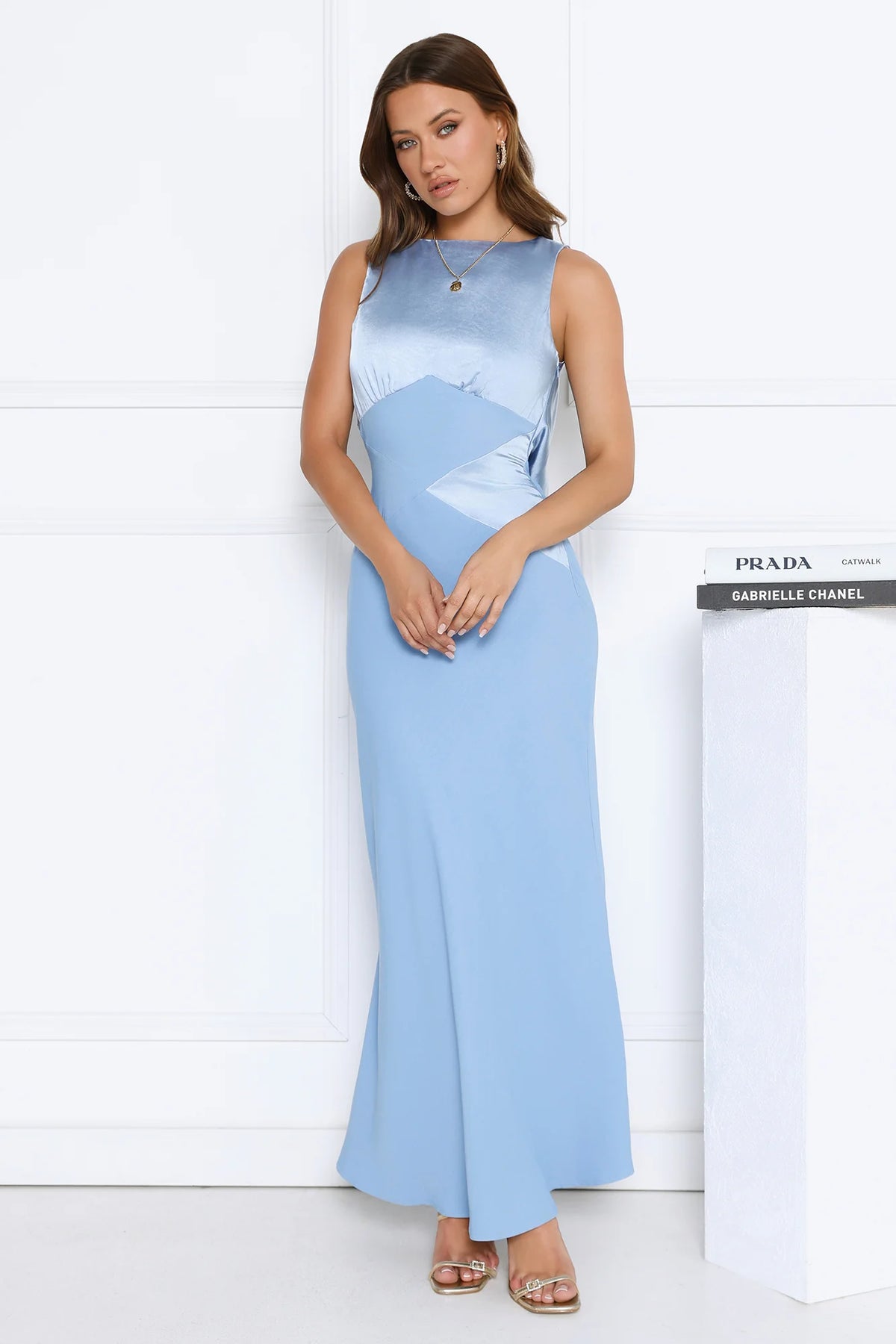 Refined Seascape Satin Maxi Dress Blue