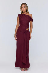 Modern Heritage Off Shoulder Maxi Dress Burgundy