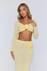 Sun Rose Knit Long Sleeve Crop Top Yellow