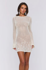 Brings The Heat Knit Long Sleeve Mini Dress Cream