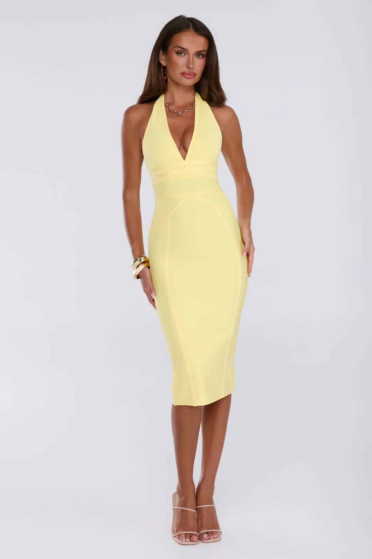 Not Your Girl Bandage Midi Dress Yellow