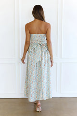 Lush Life Peplum Strapless Maxi Dress Blue