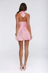 Enchanted Horizon Halter Bubble Mini Dress Floral