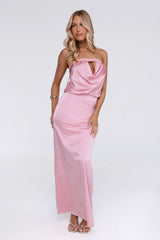 It’s Giving Everything Satin Strapless Maxi Dress Pink