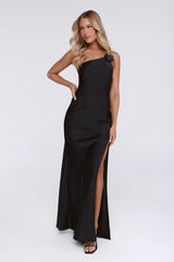 Honeytusk Satin One Shoulder Maxi Dress Black