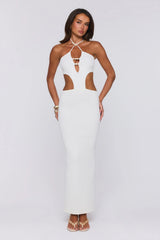 Beachside In Cabo Knit Halter Maxi Dress White