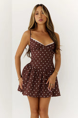 Wink At Me Polka Dot Mini Dress Brown