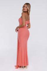 Flora Whisper One Shoulder Mesh Maxi Dress Peach
