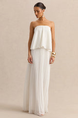 Saralyn White Bandeau Maxi Dress With Pleated Skirt