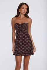 Own Your Glow Polka Dot Strapless Mini Dress Brown