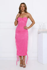 Top Tier Lace Strapless Frill Midi Dress Pink