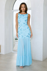 Champagne Secrets Embellished Maxi Dress Blue