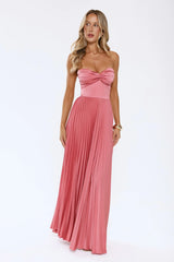 Sassy Sunshine Satin Pleated Strapless Maxi Dress Rose