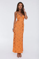 Stay Magnetic Mesh Beaded Maxi Dress Orange