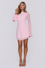 Sunset Season Long Sleeve Polka Dot Mini Dress Pink