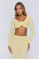 Sun Rose Knit Long Sleeve Crop Top Yellow