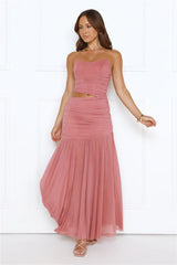 Champagne Glow Strapless Maxi Dress Rose