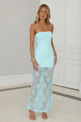 Polished Piece Strapless Lace Maxi Dress Aqua