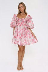 Free To Be Puff Sleeve Floral Mini Dress Pink