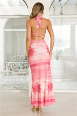 Dollface Dreams Mesh Halter Maxi Dress Pink