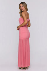 Moonlit Whisper One Shoulder Mesh Maxi Dress Pink