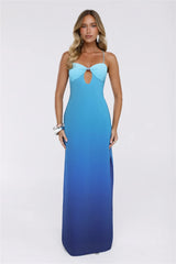 Azure Luxe Halter Maxi Dress Blue