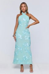 Sun Club Energy Mesh Halter Maxi Dress Aqua