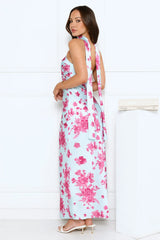 Bloom Pop Satin Strapless Maxi Dress Blue