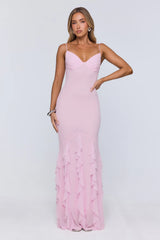 Softly Twirling Mesh Maxi Dress Pink
