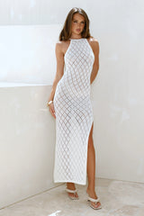 Sandcastle Knit Halter Maxi Dress White