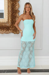 Polished Piece Strapless Lace Maxi Dress Aqua