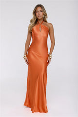 Rule Her World Halter Satin Maxi Dress Peach