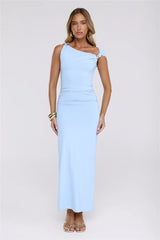 Chic Dreams Await Off Shoulder Maxi Dress Blue