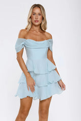 Pretty In The Sun Off Shoulder Mini Dress Blue