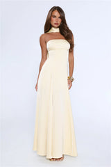 Satin Tempt Strapless Maxi Dress Lemon