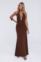 No Limits Halter Maxi Dress Brown