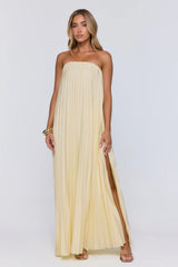Moonlit Sea Pleated Strapless Maxi Dress Lemon