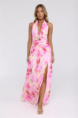 Darlingly Done Halter Mesh Maxi Dress Pink