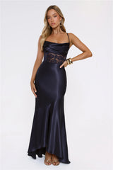 Moments In Silk Satin Maxi Dress Navy
