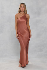 The Evangeline One Shoulder Satin Maxi Dress Bronze