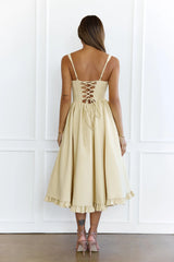 Chic Pleated Corset Bodice Midi Dress Yellow