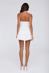 Twinkle In Tulips Embroidered Strapless Mini Dress White