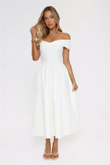 Worth It Always Off Shoulder Midi Dress White