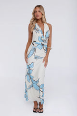Lucky Darling Halter Mesh Maxi Dress Blue