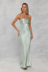 The Seraphina Strapless Satin Maxi Dress Sage Green
