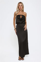 It’s Giving Everything Satin Strapless Maxi Dress Black